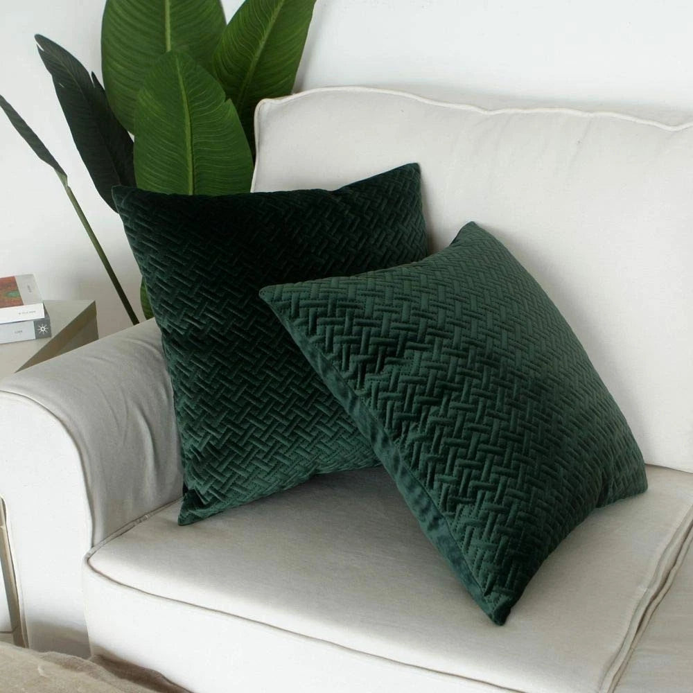 Set of 2, Decorative Velvet Bed Throw Pillow Case, Sofa Soft Quilted Pattern,...