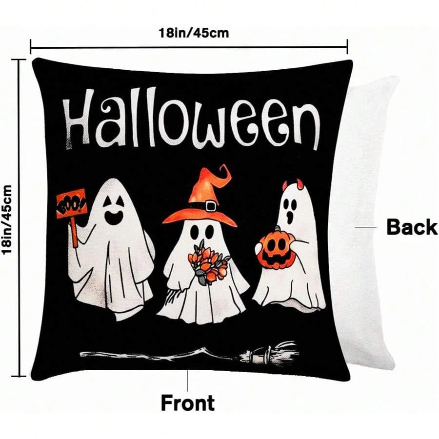 4pcs Halloween Pillow Case 18"X18" Black White Decorative Cushion Cover for Home