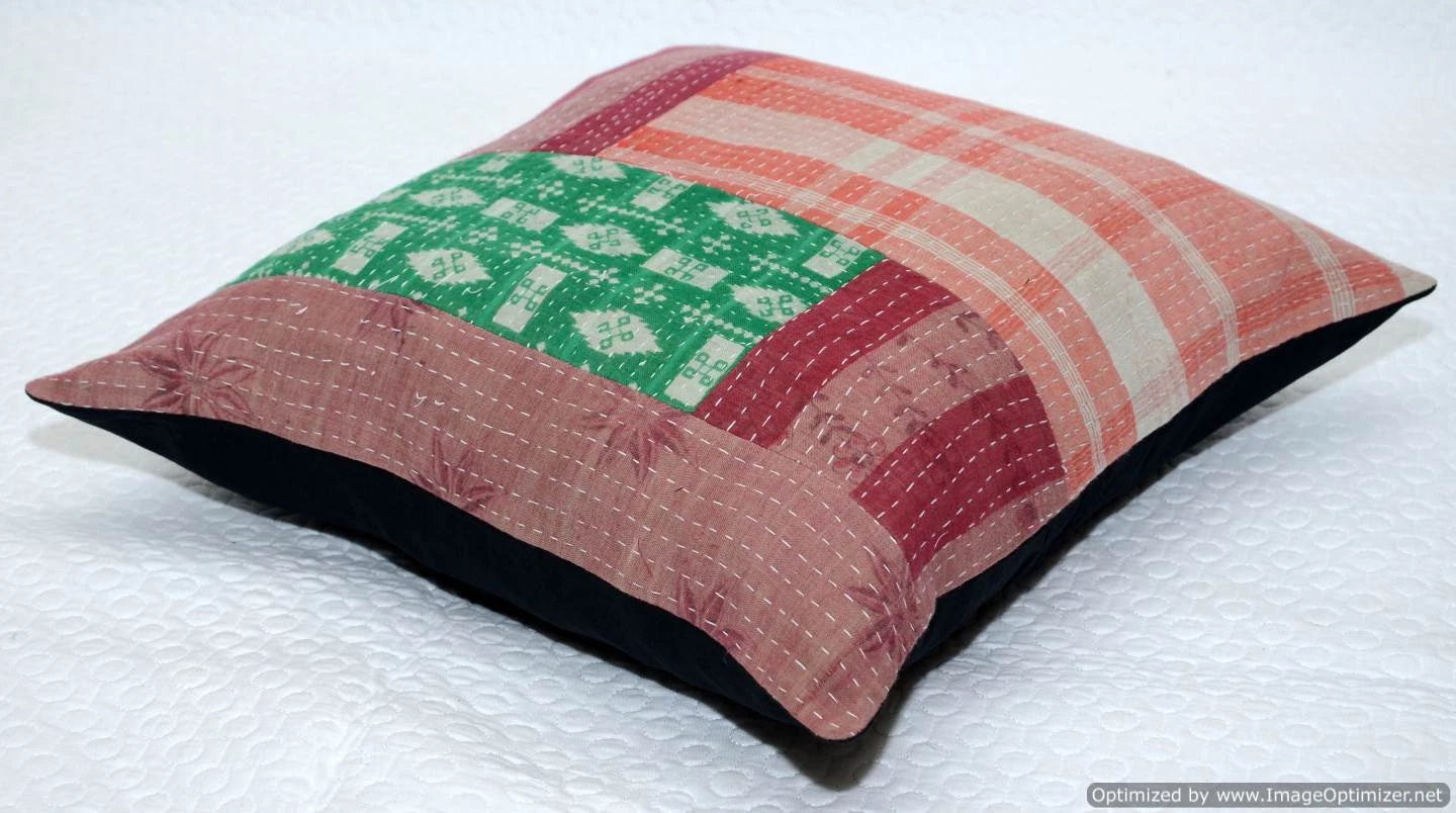Kantha Patchwork Cushion Cover Handmade Pillow Case 16" Indian Sofa Bed Decor