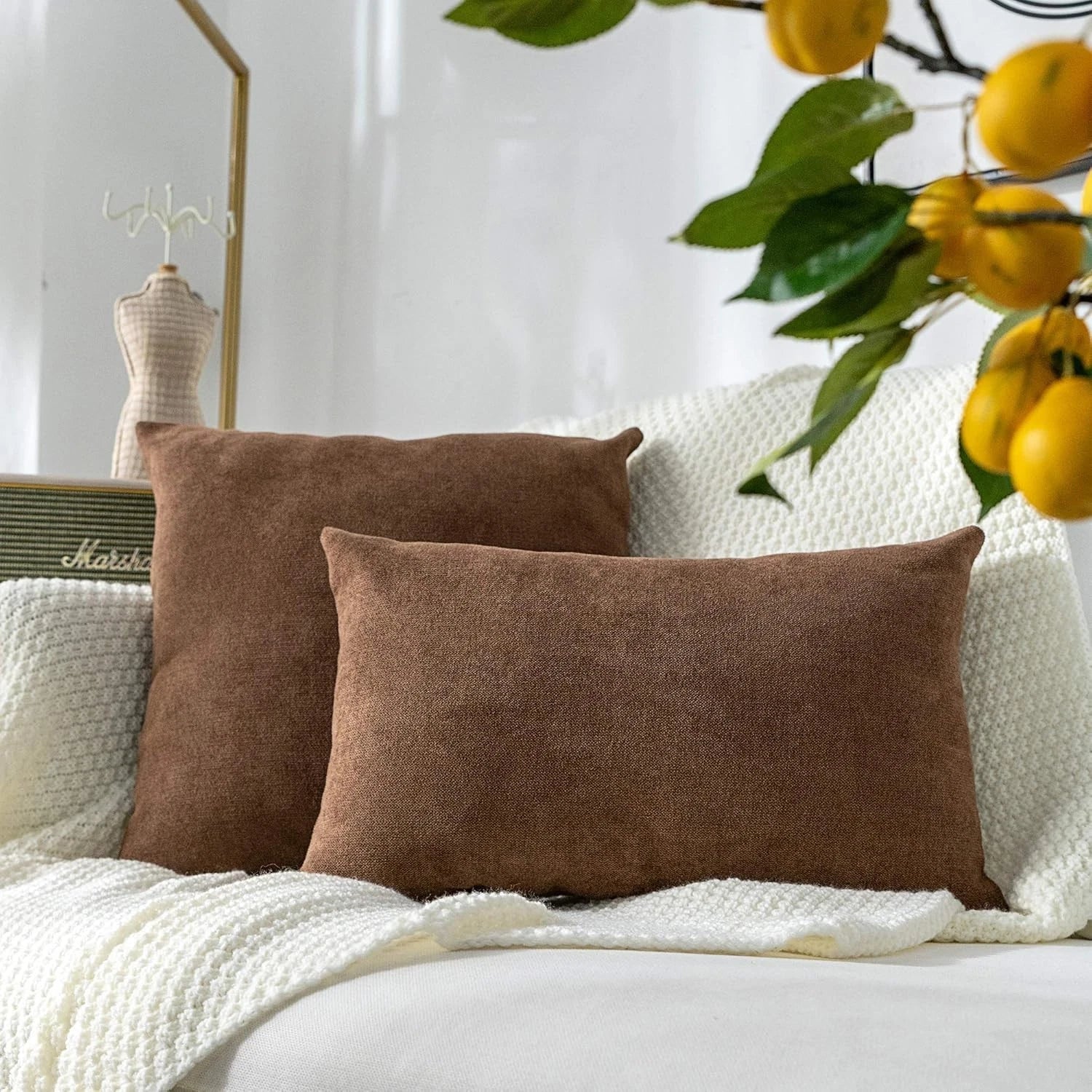 Pack of 2 Lumbar Throw Pillow Covers Rectangle Set Solid Pillowcase for Bed C...