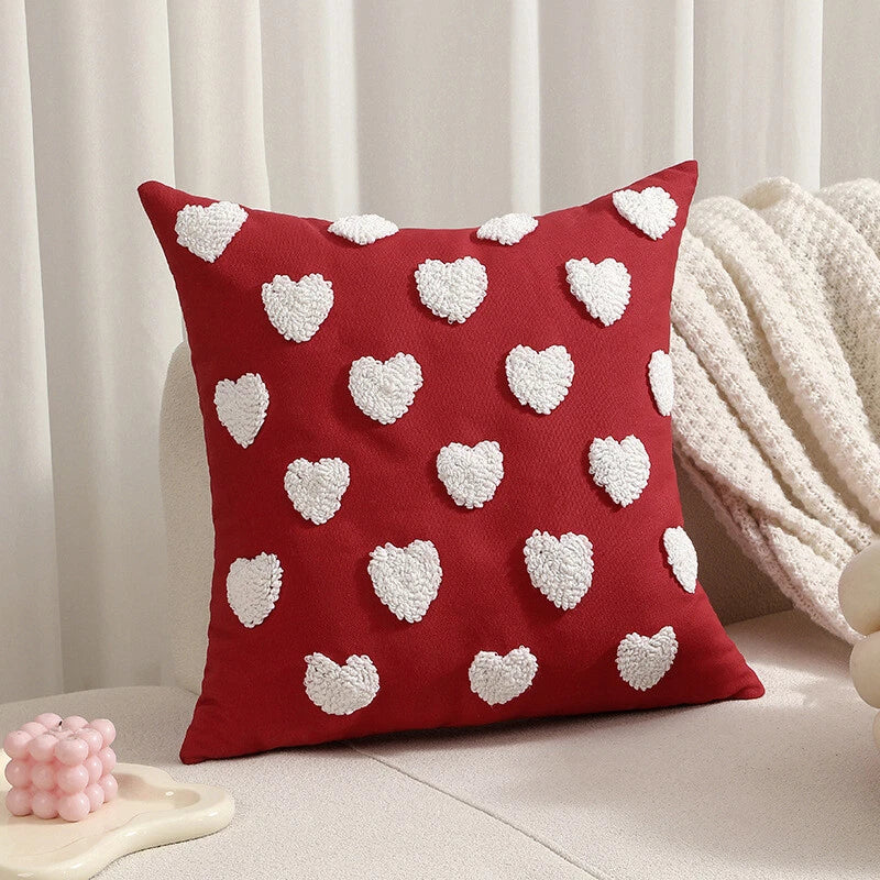 Embroidered Love Heart Cushion Cover Tufted Pillow Case Bed Sofa Home Decoration