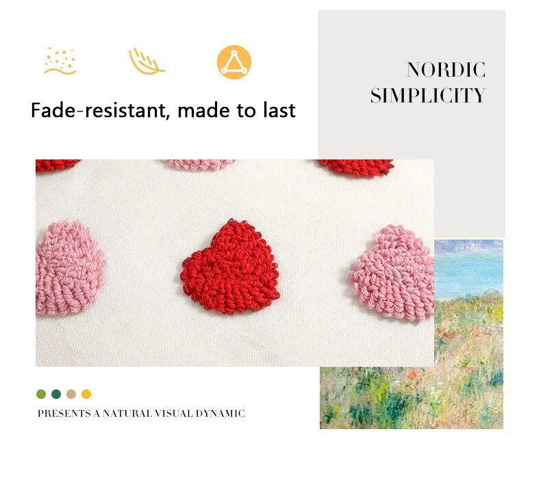 Embroidered Love Heart Cushion Cover Tufted Pillow Case Bed Sofa Home Decoration