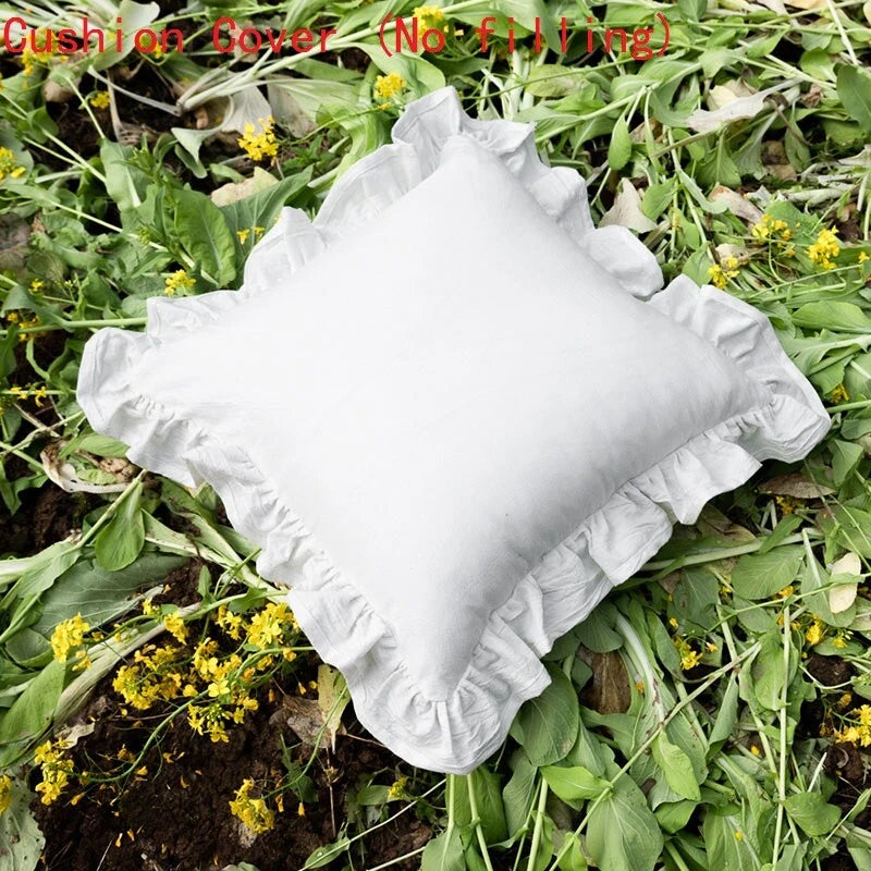 2X Cotton Cushion Cover Home Sofa Bed Living Room Decor Ruffled Solid Soft 45cm
