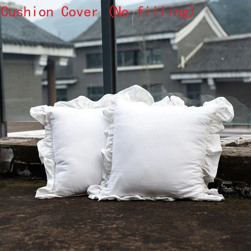 2X Cotton Cushion Cover Home Sofa Bed Living Room Decor Ruffled Solid Soft Multi