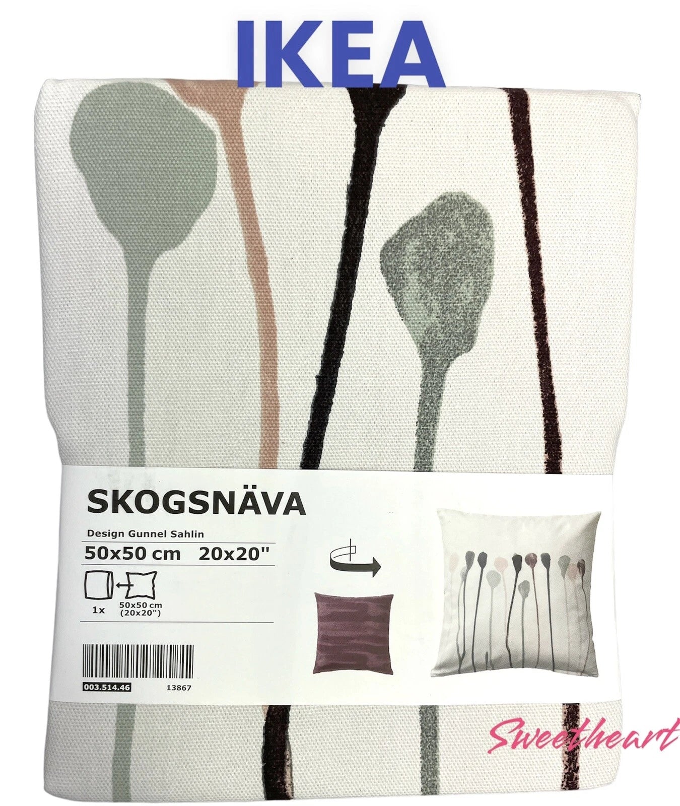 IKEA SKOGSNAVA 20"x20" Cushion cover, 100%cotton beige/pink, Couch Bed Sofa Home