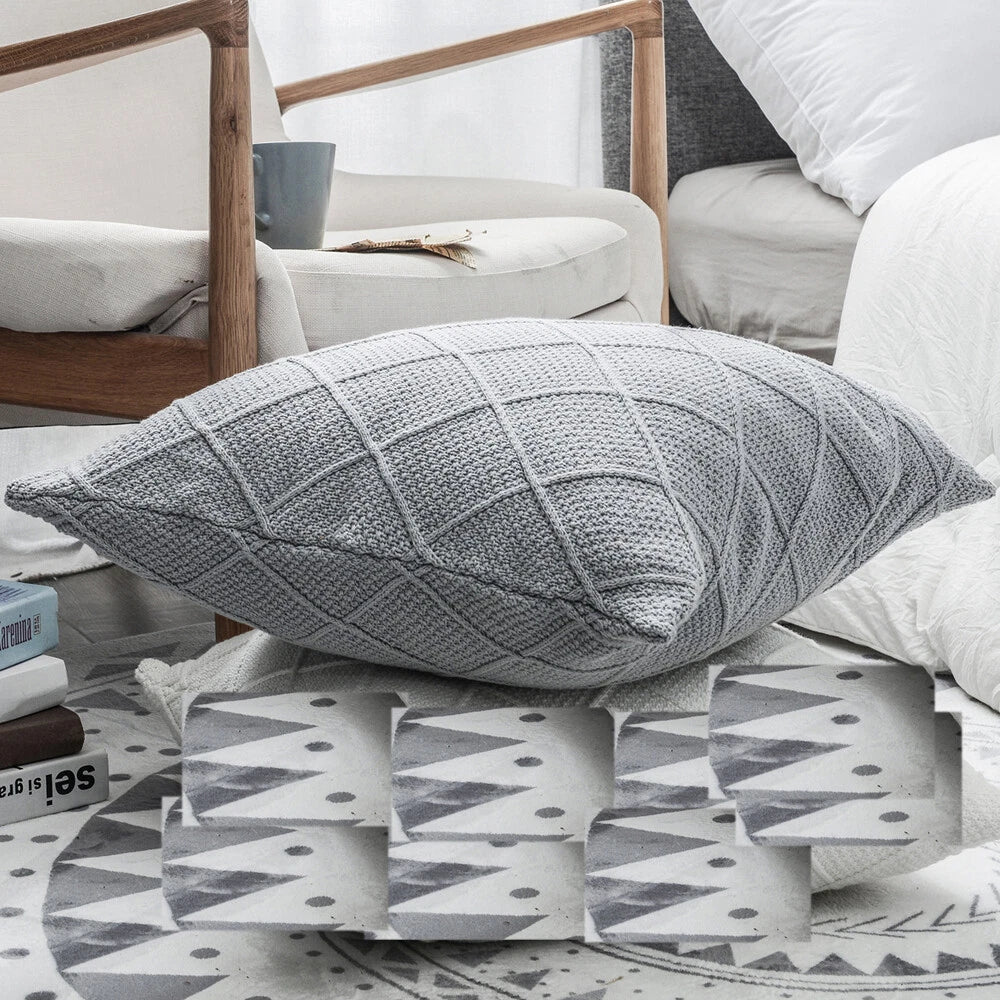 18'' Gray Knitted Sofa Bed Pillow Case Waist Cushion Covers Home Office Decor
