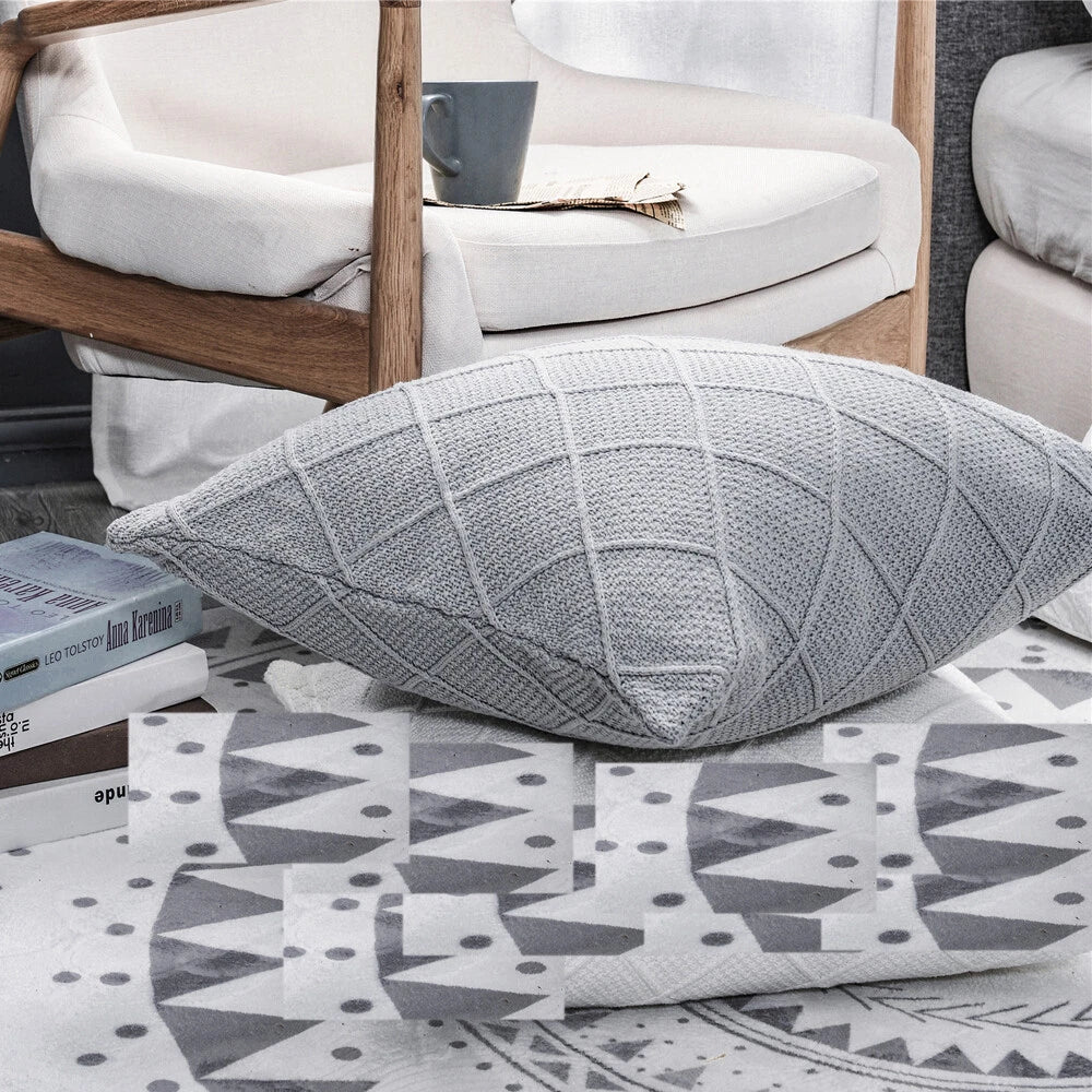 18'' Gray Knitted Sofa Bed Pillow Case Waist Cushion Covers Home Office Decor