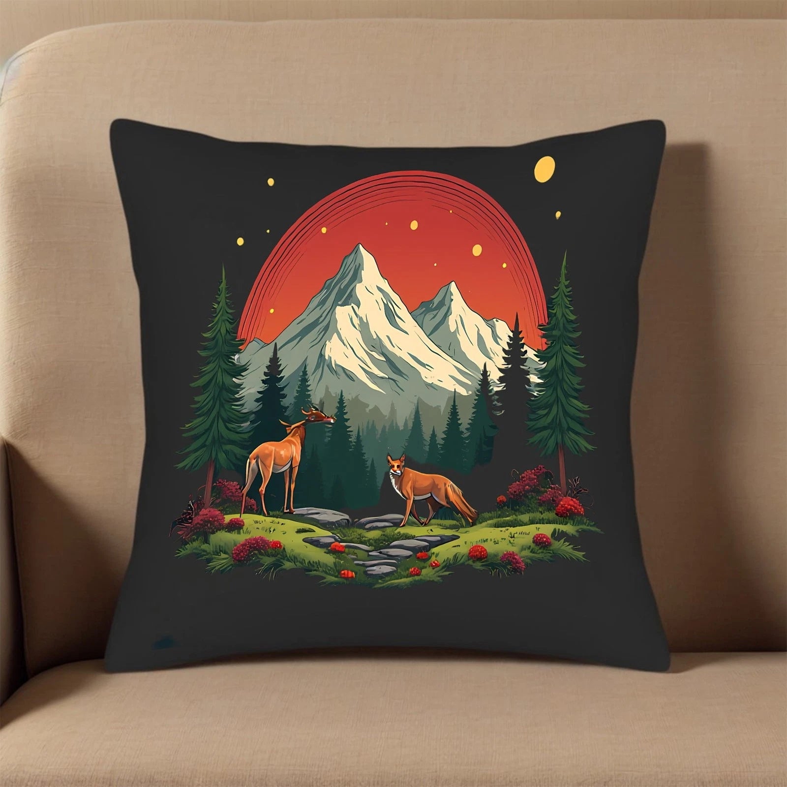 Serene Forest Foxes Throw Pillow Covers - Set of 2 18x18in Cushion Cases