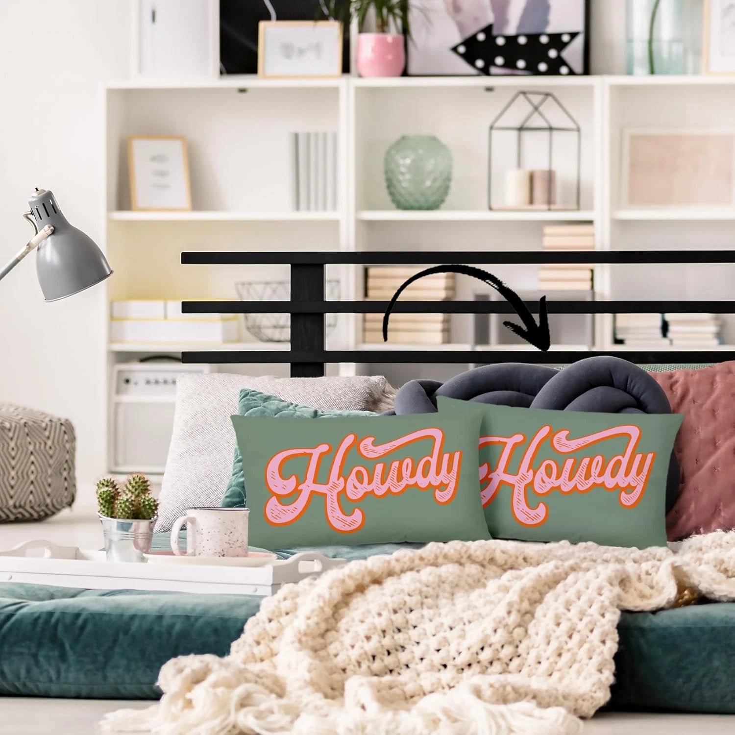 Preppy Funny Green Pink Howdy Throw Pillow Covers Couch Home Cushion Cover, West