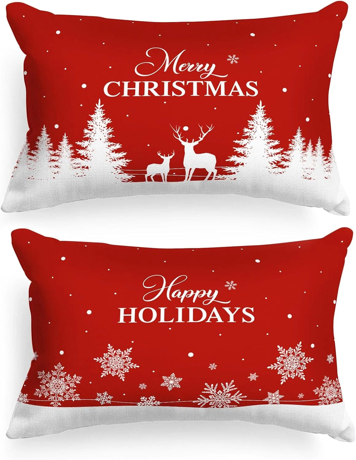Christmas Queen Pillowcase 20X30 Set of 2, Red Christmas Tree Snowflake Lumbar P