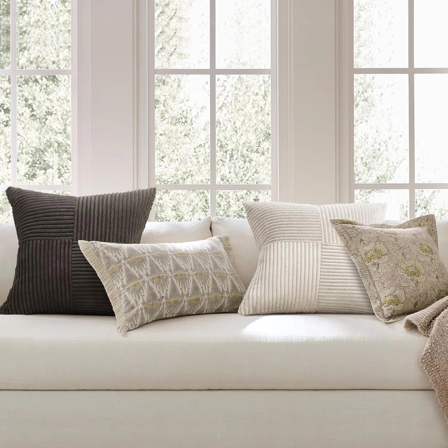 Topfinel Decorative Neutral Gray Throw Pillow Covers for Couch,Boho Cozy Soft Cu