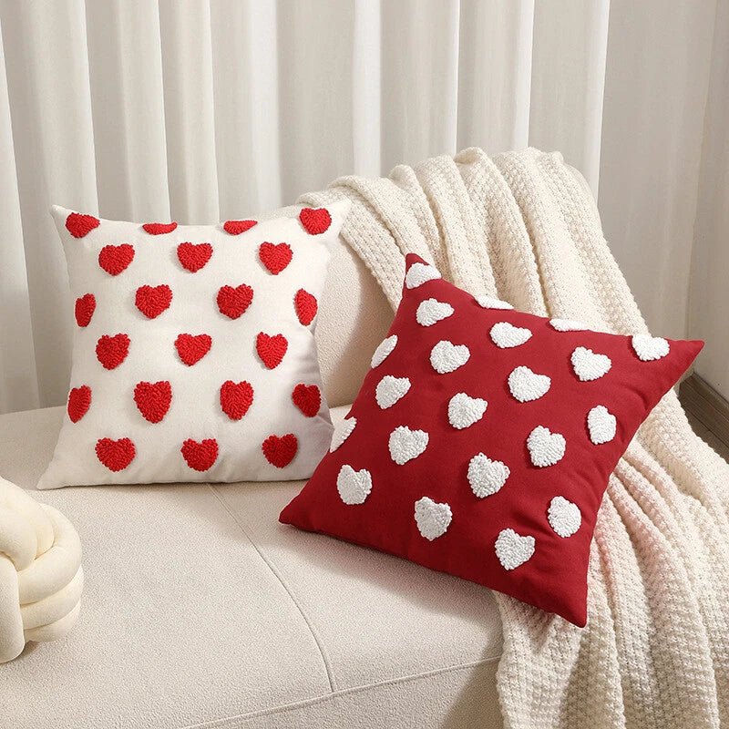 Embroidered Love Heart Cushion Cover Tufted Pillow Case Bed Sofa Home Decoration