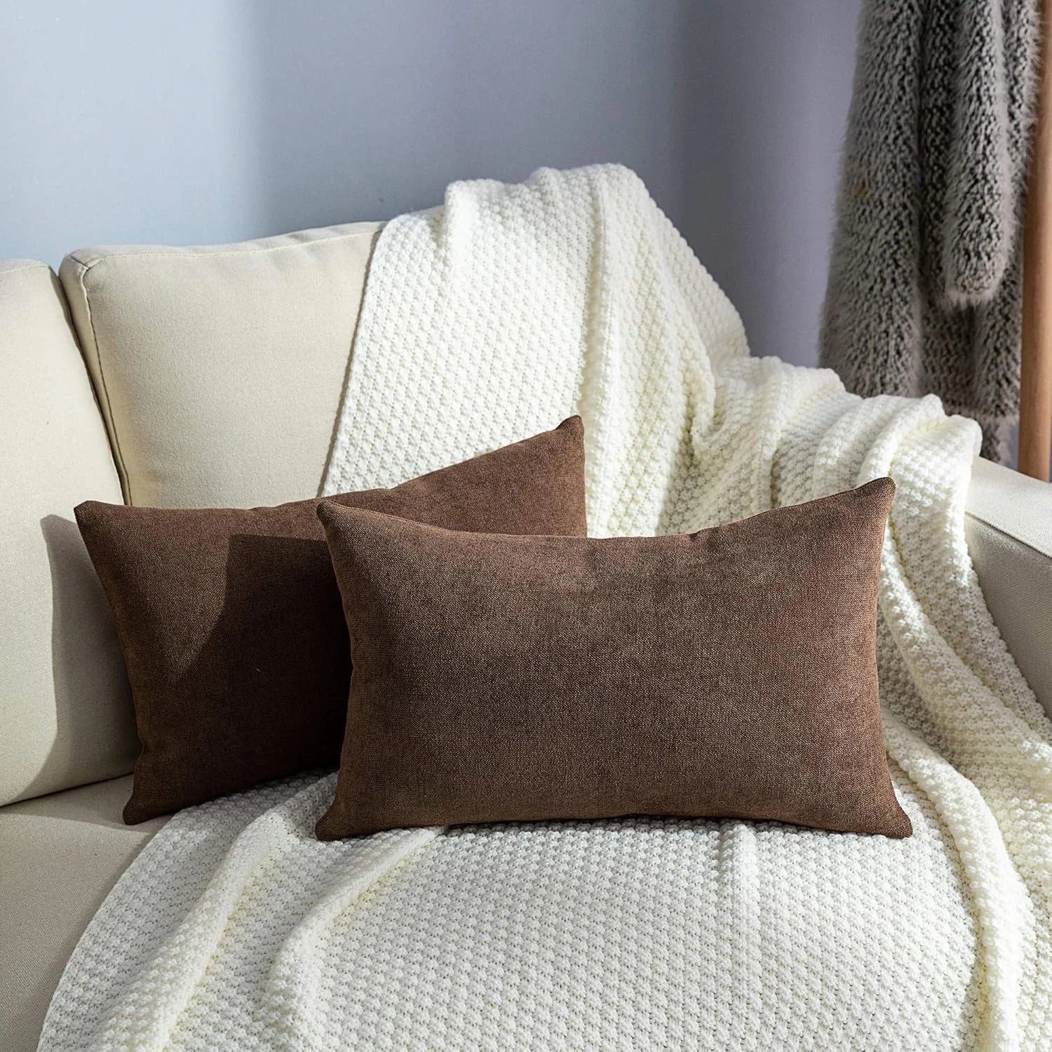 Pack of 2 Lumbar Throw Pillow Covers Rectangle Set Solid Pillowcase for Bed C...