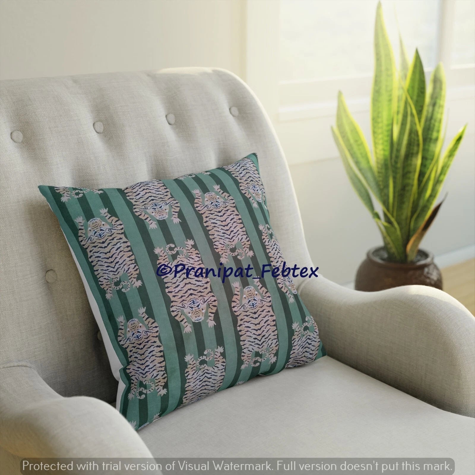 Set of 5 Green Tibetan Tiger Print Cotton Cushion Sham Square Sofa Pillow Cases