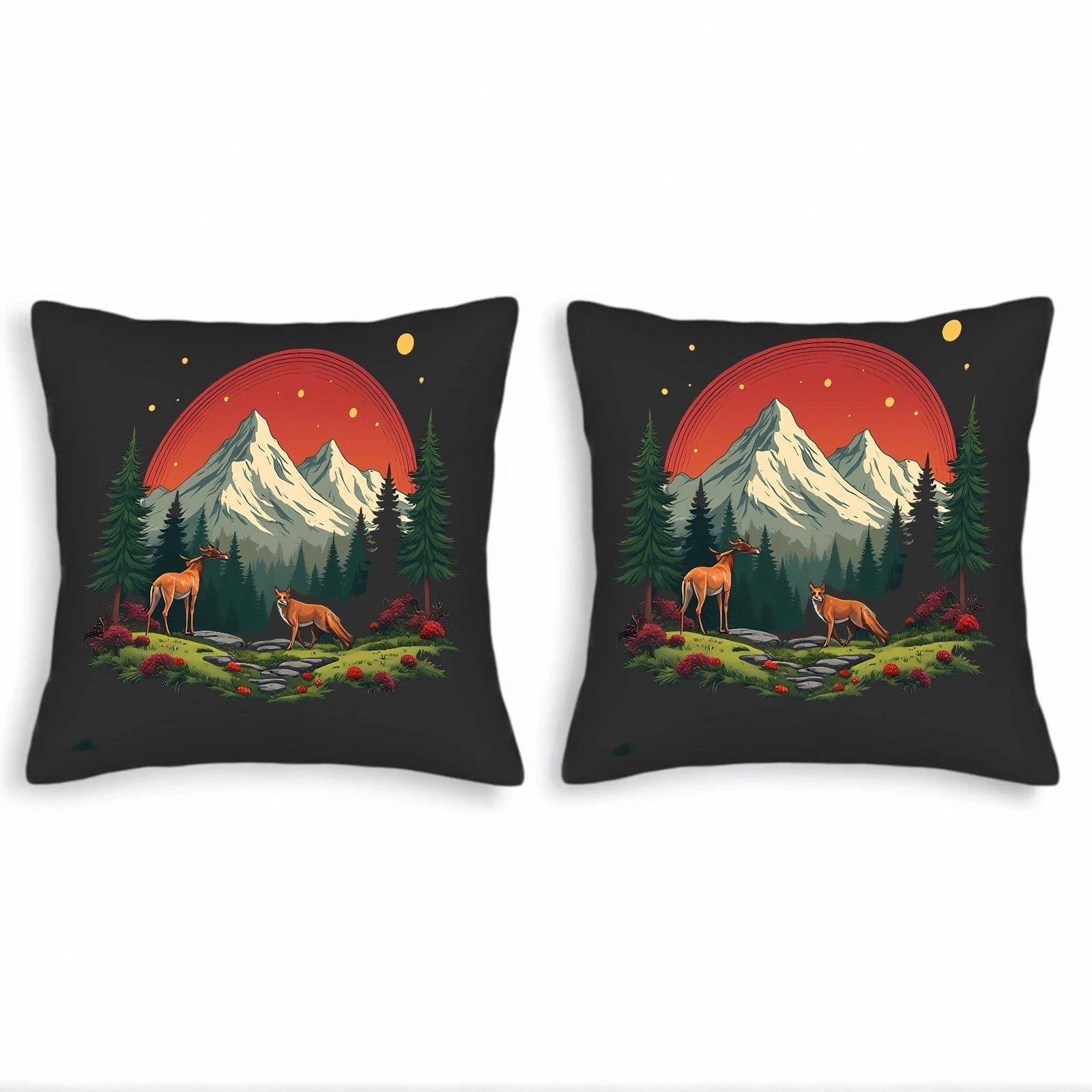 Serene Forest Foxes Throw Pillow Covers - Set of 2 18x18in Cushion Cases