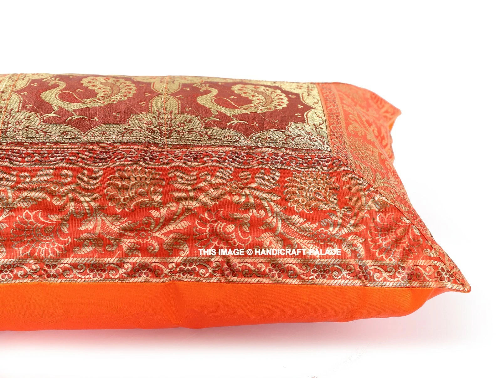 Indian Brocade Silk Cushion Cover Throw Peacock Bedding Sofa Pillow Case 12"x20"