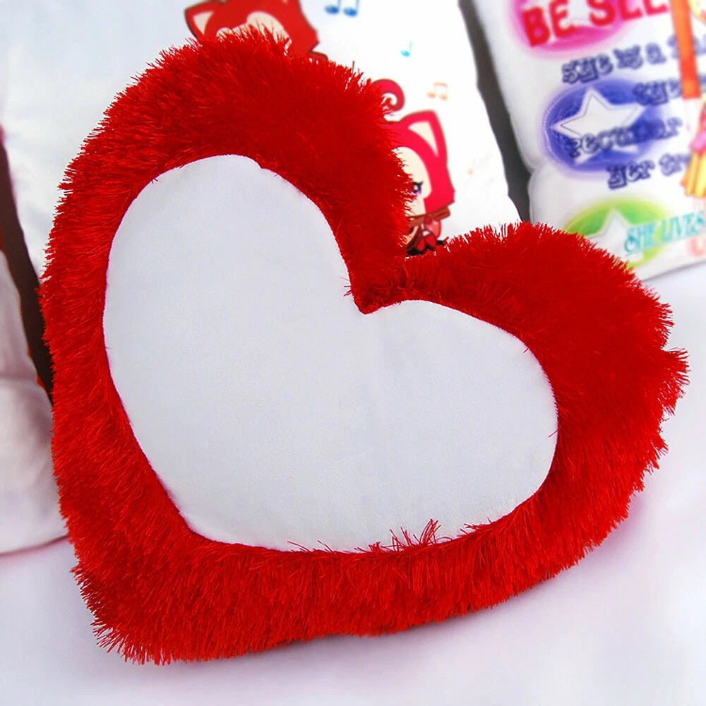 10Pcs Heart Shaped Sublimation Blank Pillow Case Fluffy Home Sofa Decor DIY Gift