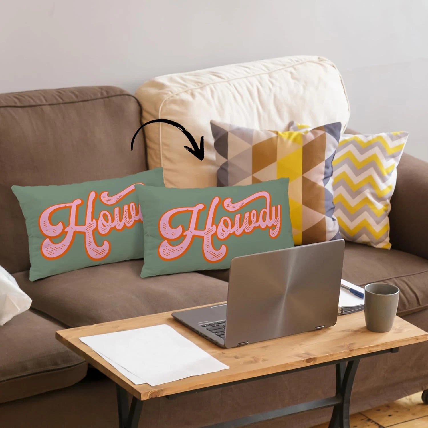 Preppy Funny Green Pink Howdy Throw Pillow Covers Couch Home Cushion Cover, West