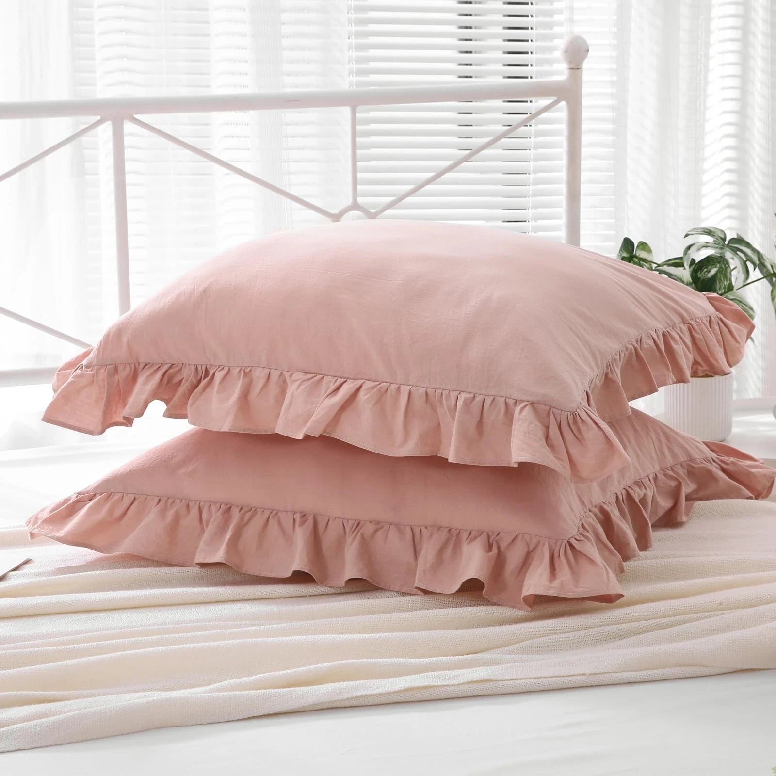 Ruffle Pillowcases Farmhouse Dusty Rose Throw Pillow Covers for Couch,Washed ...