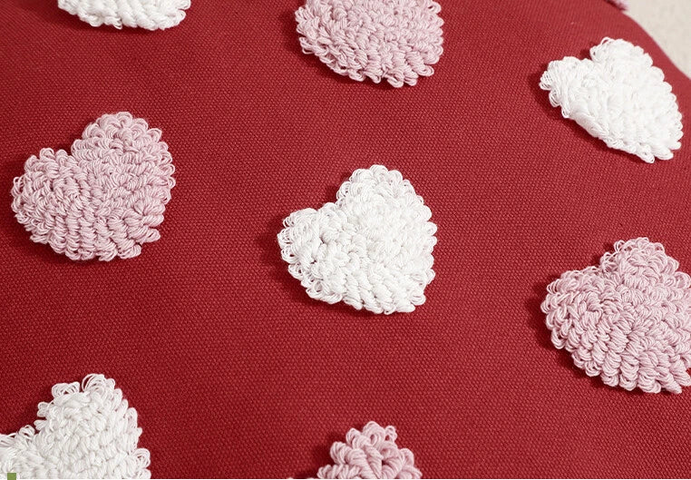Embroidered Love Heart Cushion Cover Tufted Pillow Case Bed Sofa Home Decoration