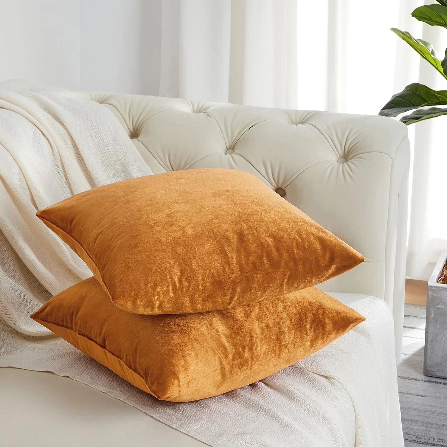 2 Pack Cinnamon Orange Velvet Pillow Covers for Sofa & Bed