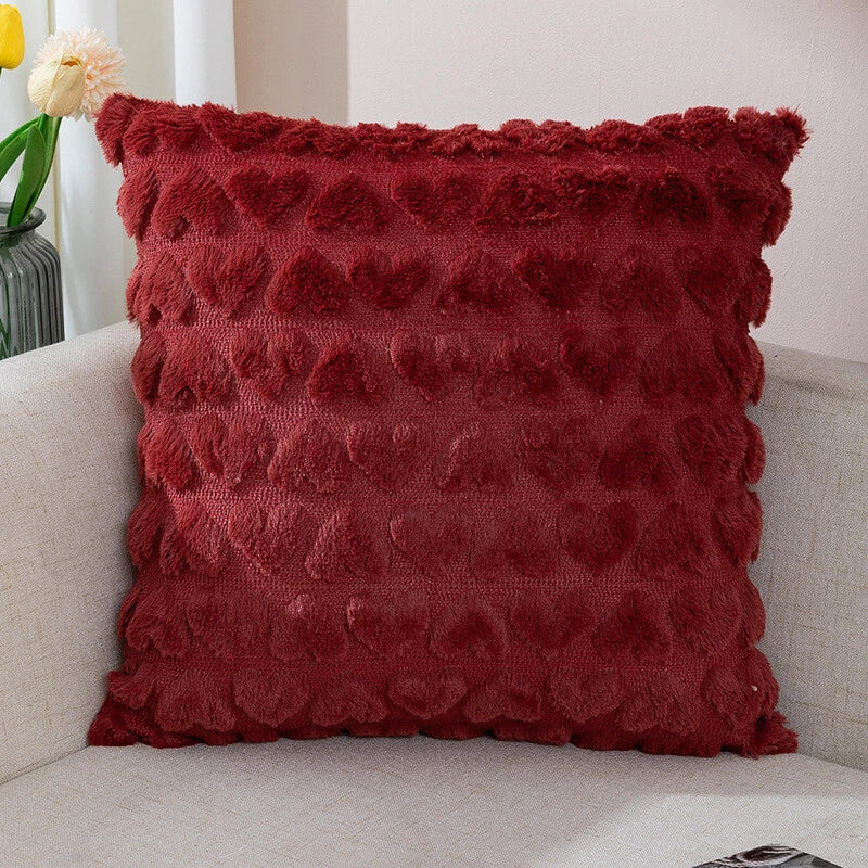 45cm Plush Heart Jacquard Throw Pillow Cover Sofa Car Seat Back Cushion Case