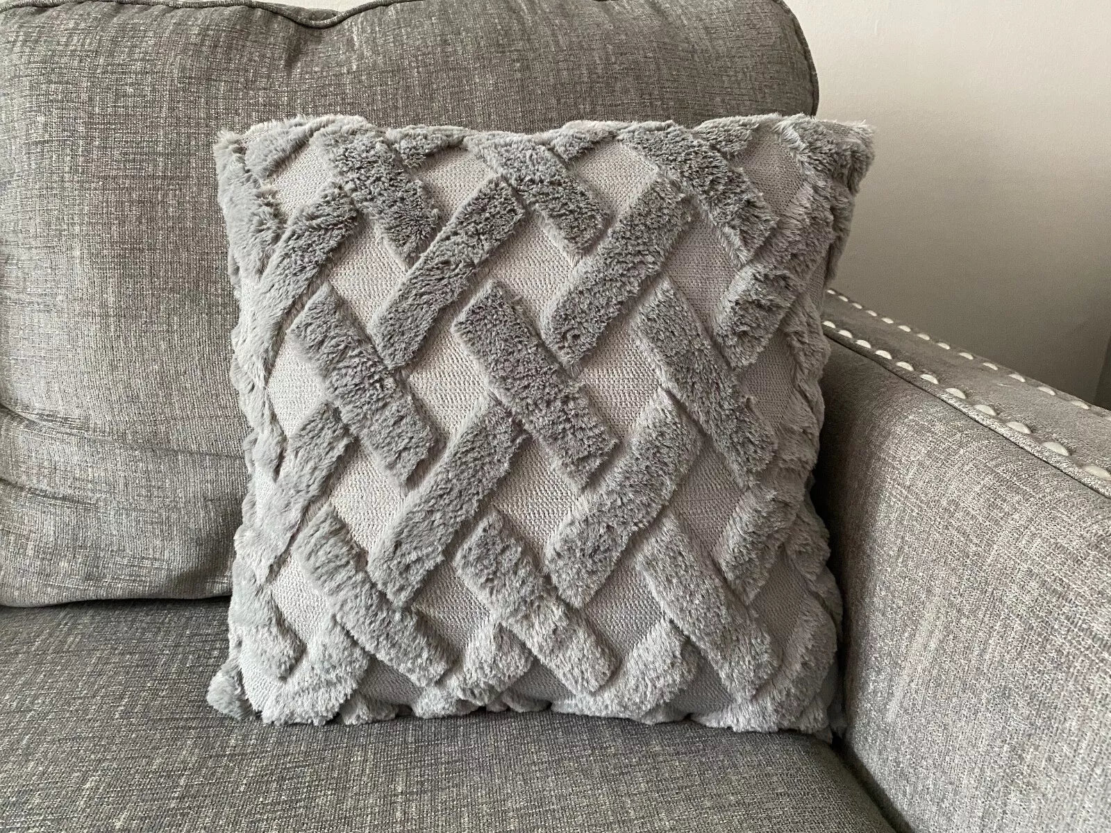 Pillow Cover 18"/18" Sofa Bed Gray Case Faux Fur Pillow Cushion Home Decor Gift