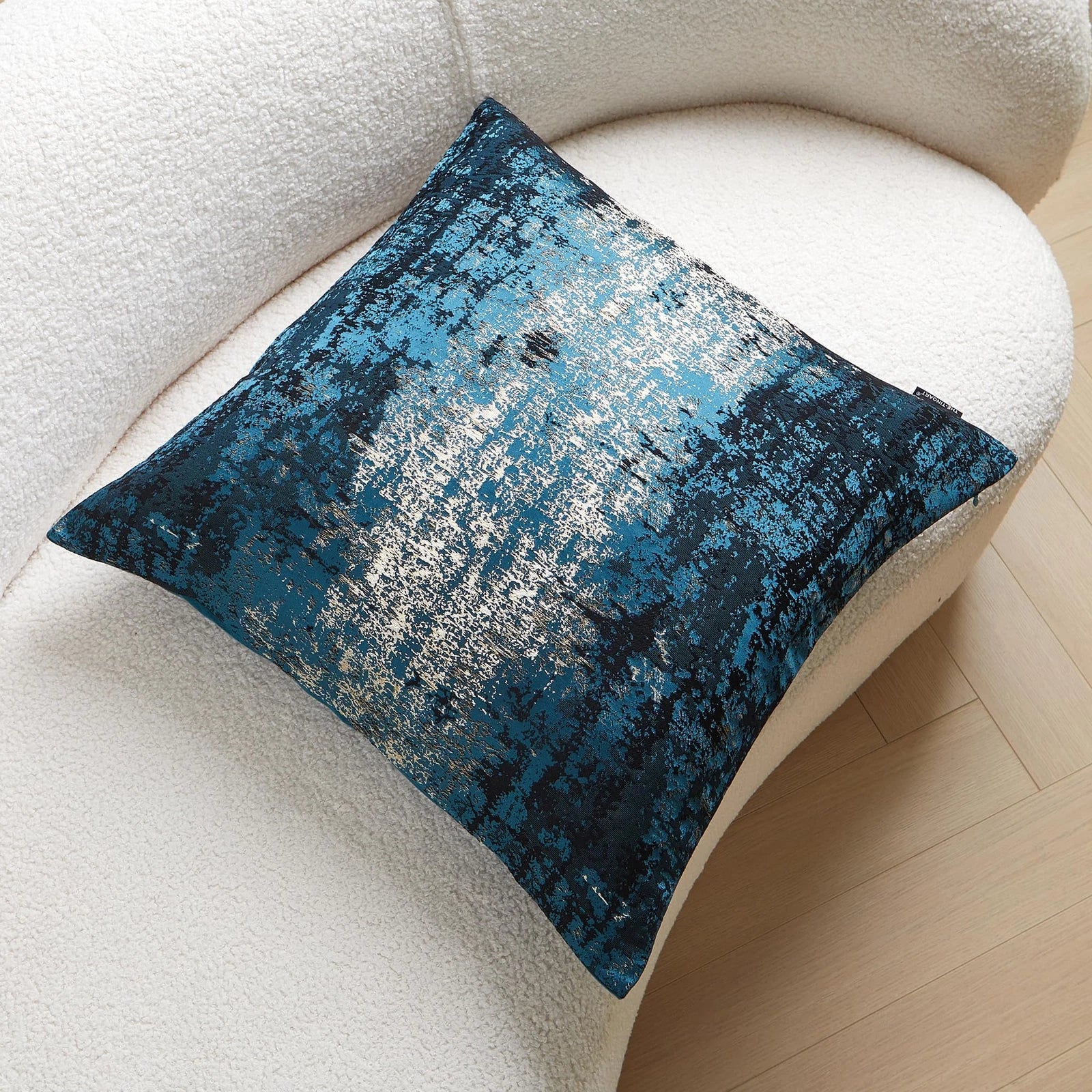Turquoise Gold Velvet & Polyester Cushion Case Luxury Modern Square Accent Th...