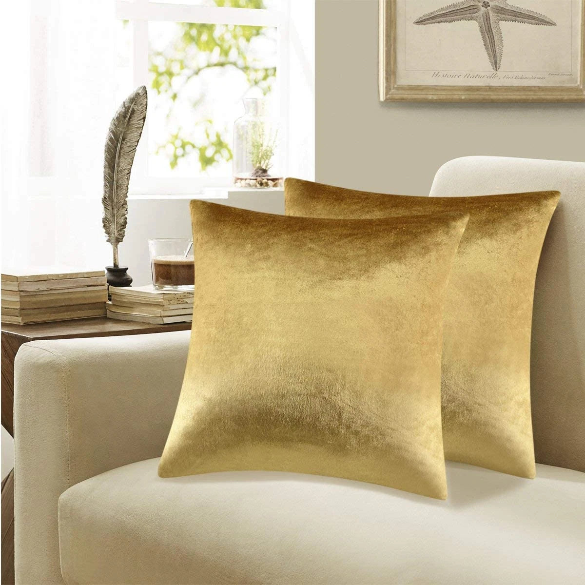 2 Pack Gold Velvet Throw Pillow Covers 18x18 for Couch Sofa Bed Cushion Decor