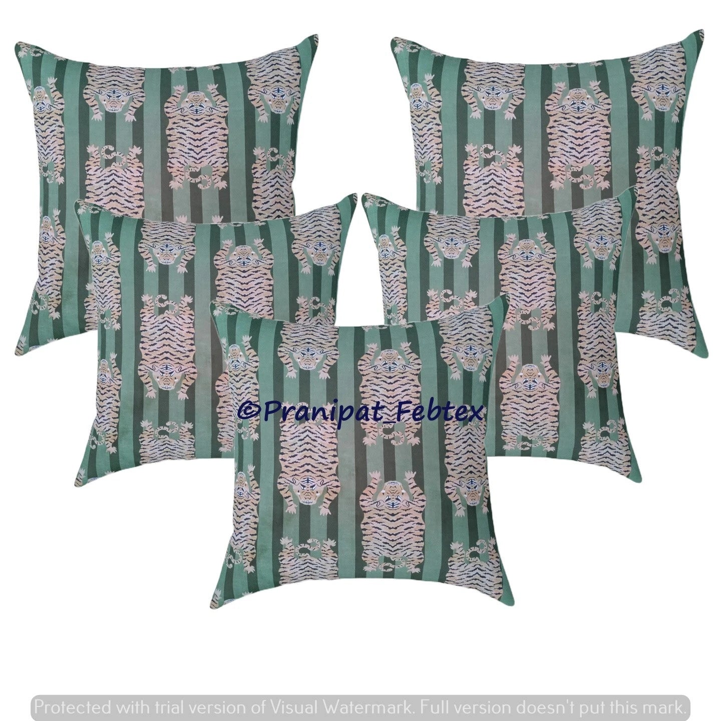 Set of 5 Green Tibetan Tiger Print Cotton Cushion Sham Square Sofa Pillow Cases