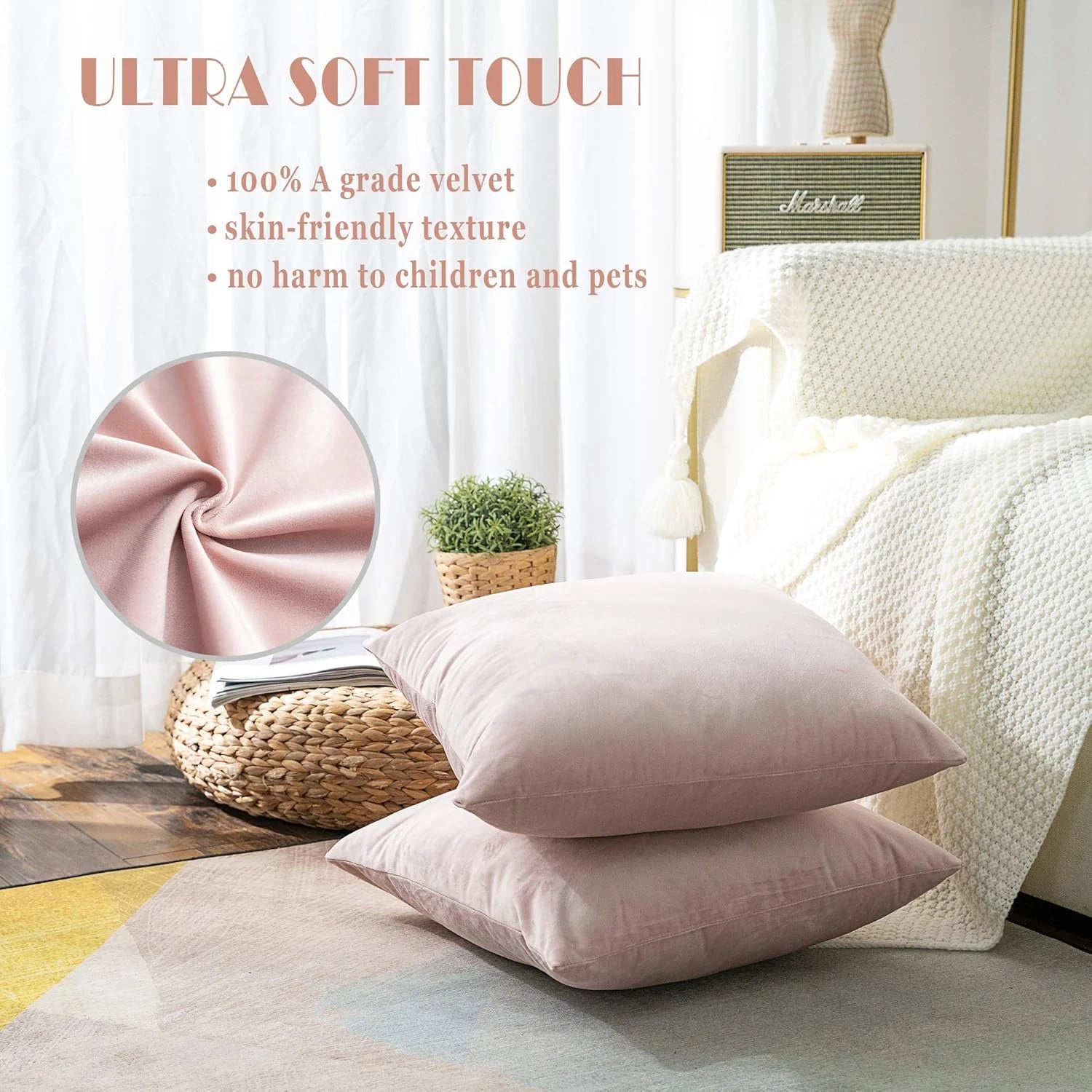 Super Soft Decorative Velvet Cushion Covers for Sofa Couch Bed, 20 X 20 Inch (50