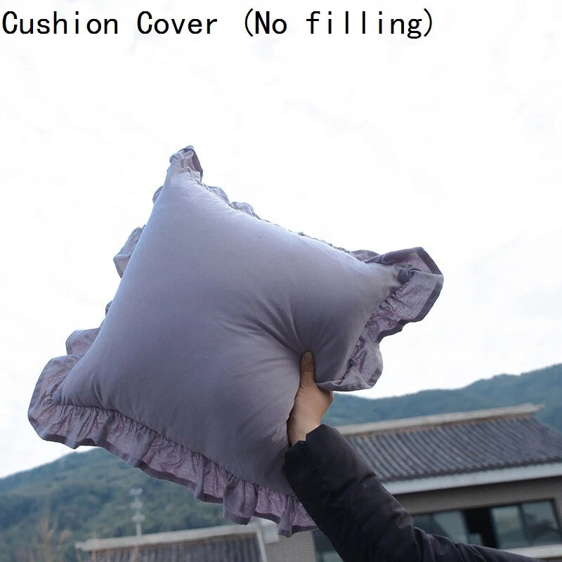 2X Cotton Cushion Cover Home Sofa Bed Living Room Decor Ruffled Solid Soft 45cm