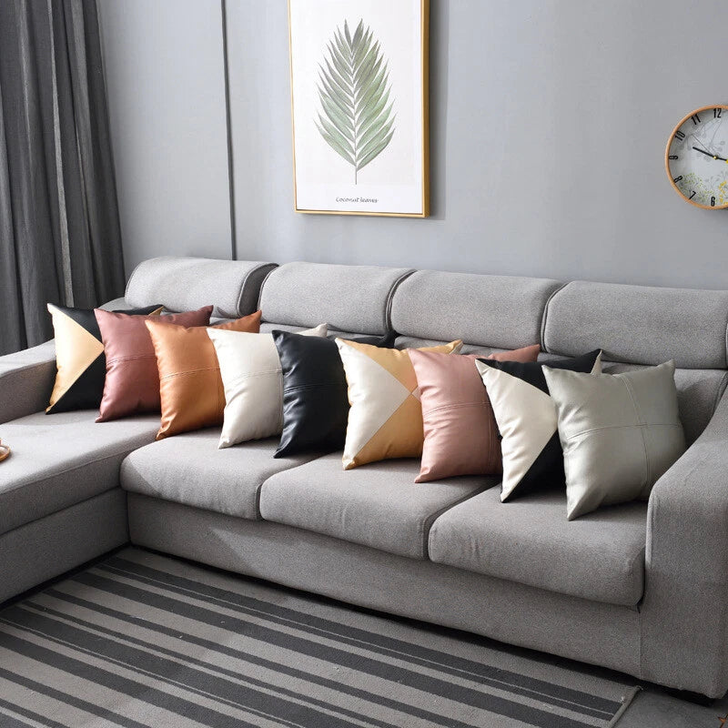 PU Faux Leather Cushion Cover Bed Sofa Back Support Case Pillowcase 45 45cm