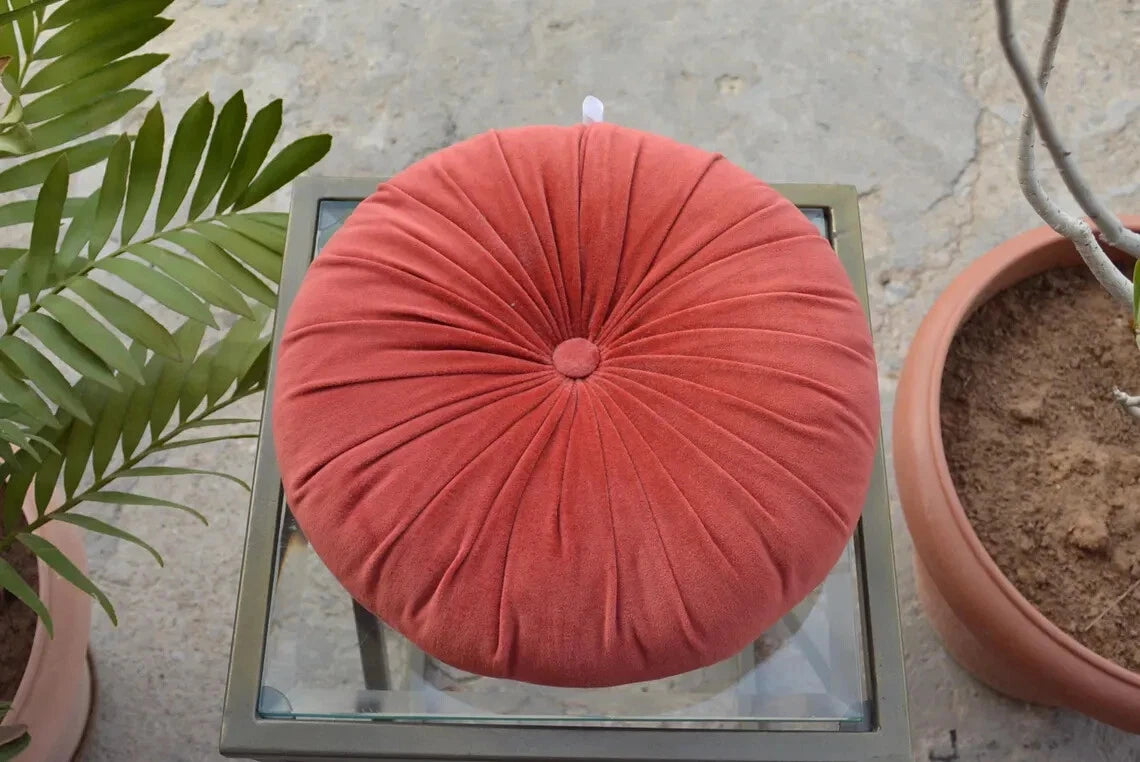 Round Throw Pillow Velvet Pleated Round Pillow Meditation Cushion for Couch