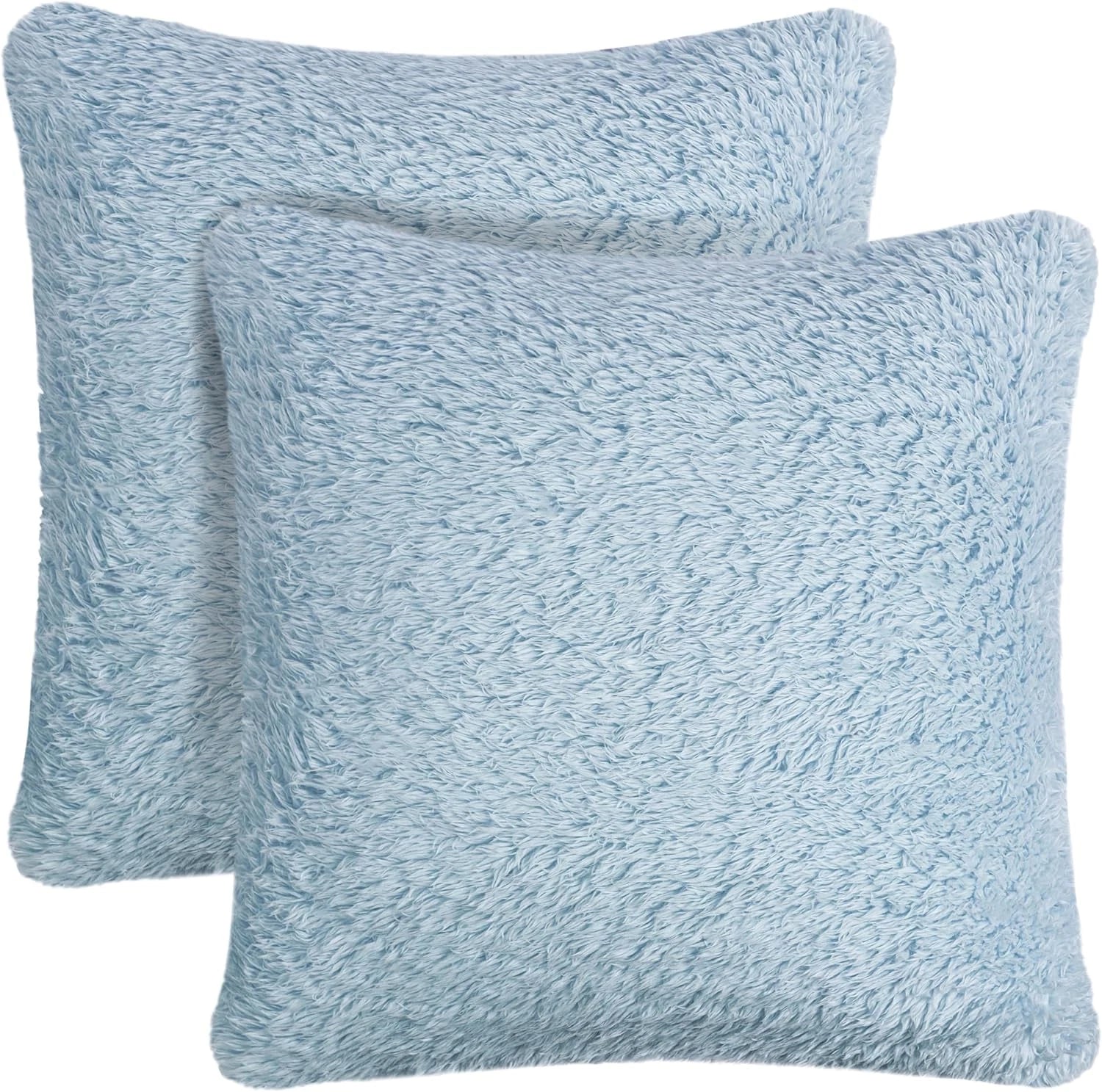 Fluffy Dusty Blue Throw Pillow Covers, Decorative Accent Pillow Cases for Bed So