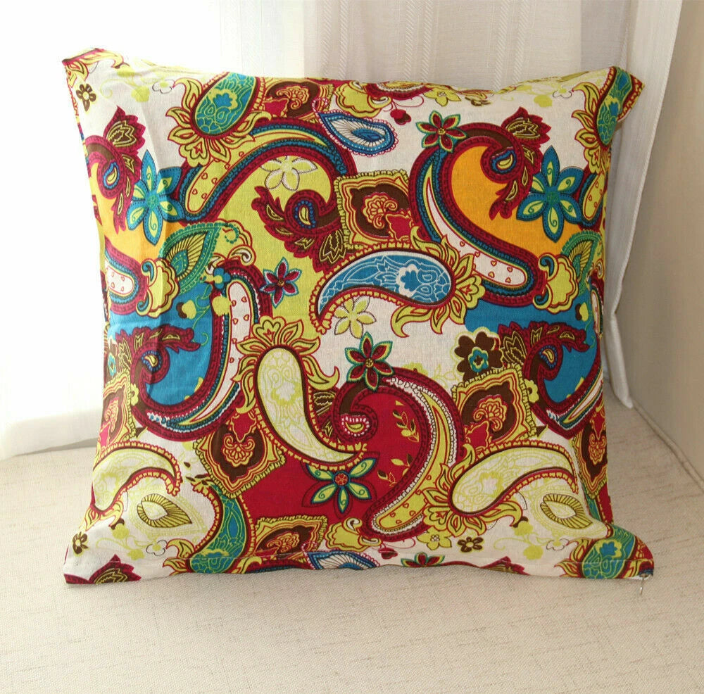 2 pcs Pillow Case Cotton Linen Paisley Sofa Bedding Decor Square Cushion Cover