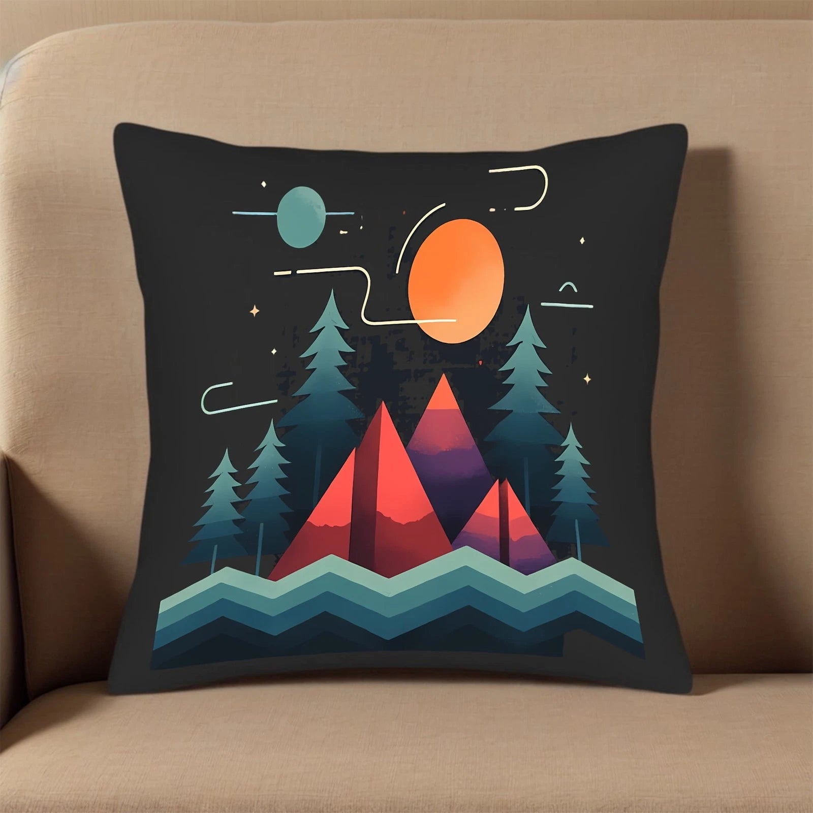 Stylized Night Sky Throw Pillow Covers 18x18in Set of 2 - for Couch Bed Car