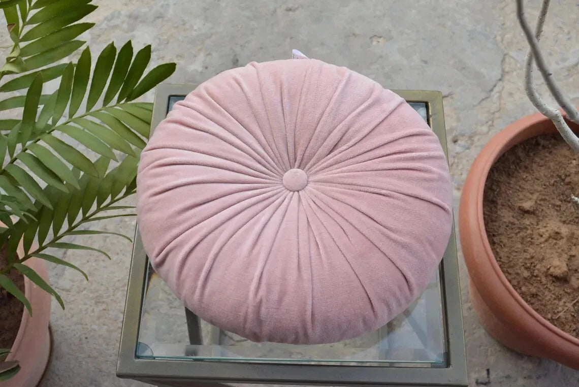Round Throw Pillow Velvet Pleated Round Pillow Meditation Cushion for Couch