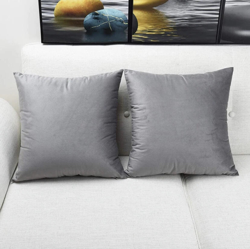 Pack of 2 - Gray Velvet Throw Pillow Covers Sofa Bed Couch Cushion Case