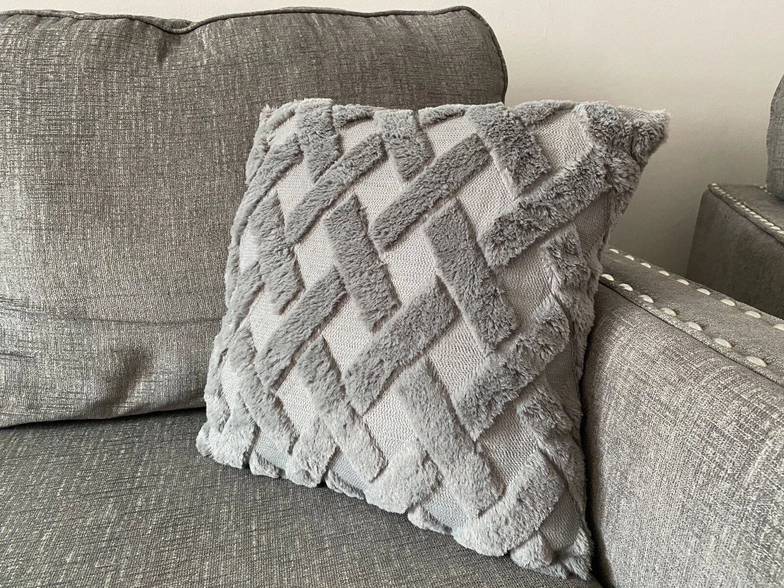 Pillow Cover 18"/18" Sofa Bed Gray Case Faux Fur Pillow Cushion Home Decor Gift