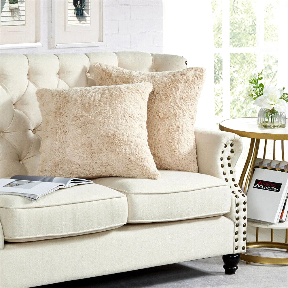 Throw Pillow Covers Rabbit Faux Fur Warm Square Cushion Cases for Sofa Couch Bed