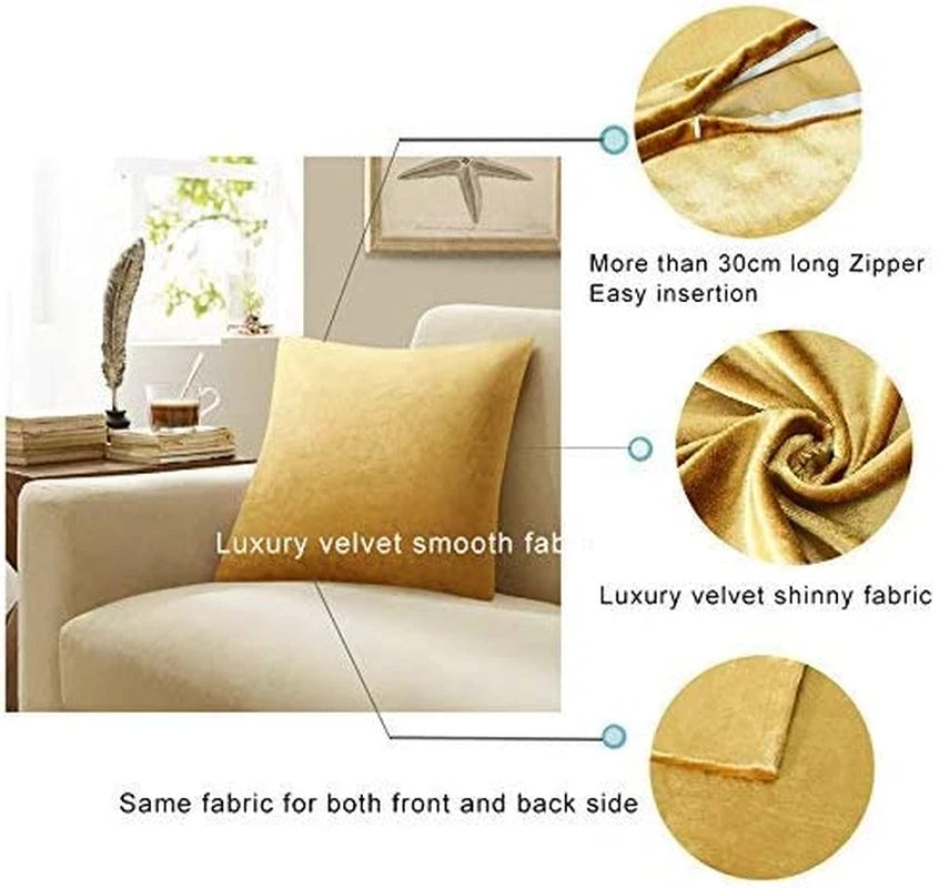 2 Pack Gold Velvet Throw Pillow Covers 18x18 for Couch Sofa Bed Cushion Decor
