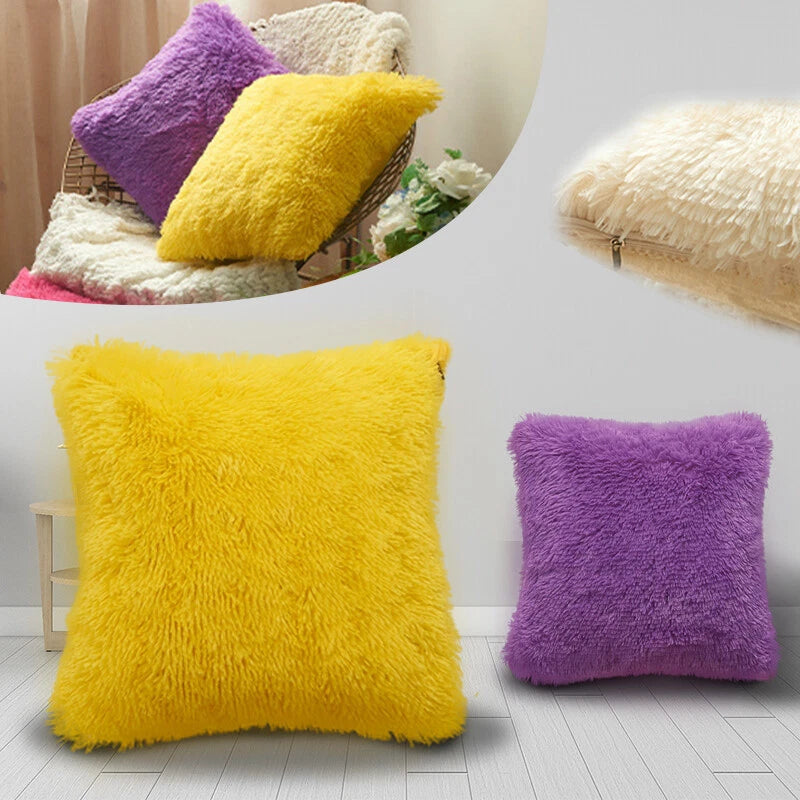 Fluffy Faux Fur Shaggy Pillow Case Plush Cushion Cover Sofa Bed Home Decor 17"