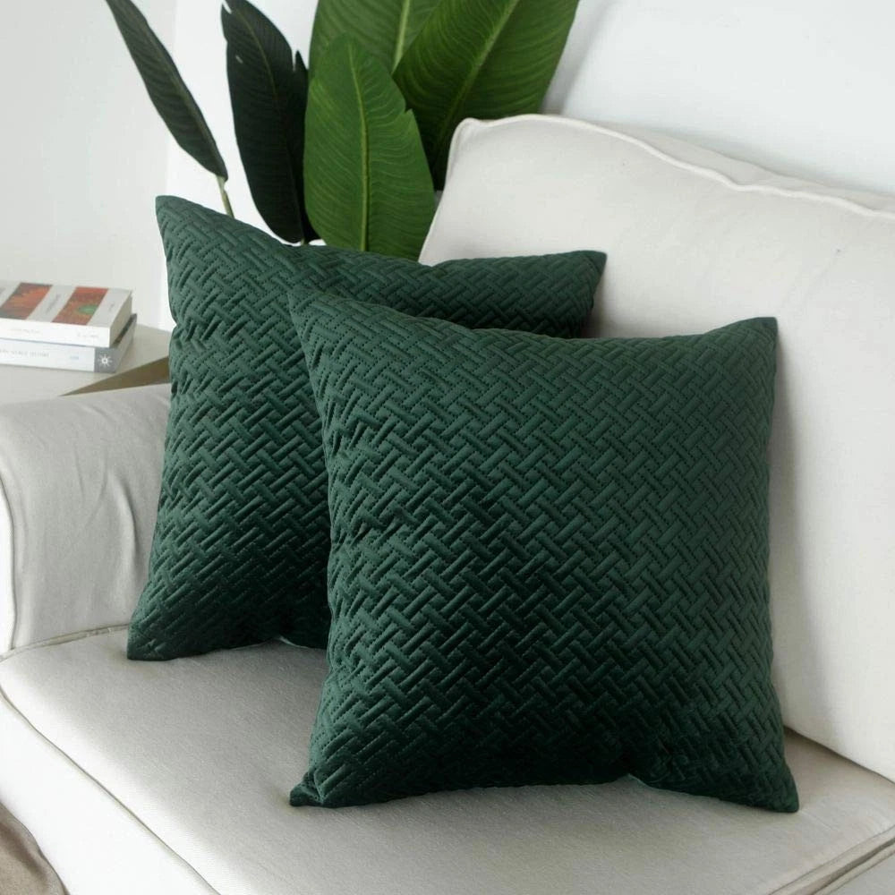 Set of 2, Decorative Velvet Bed Throw Pillow Case, Sofa Soft Quilted Pattern,...