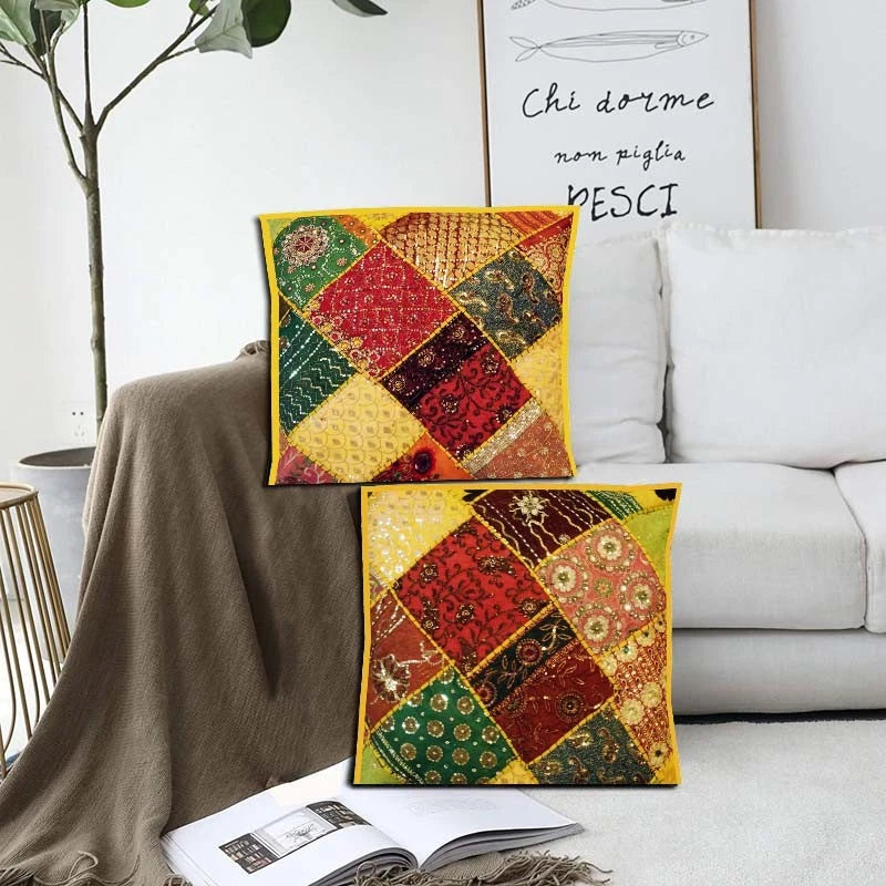 30" Set Of 2 PC Patchwork Cushion Cover Ethnic Sofa Cover Decorative Living Room