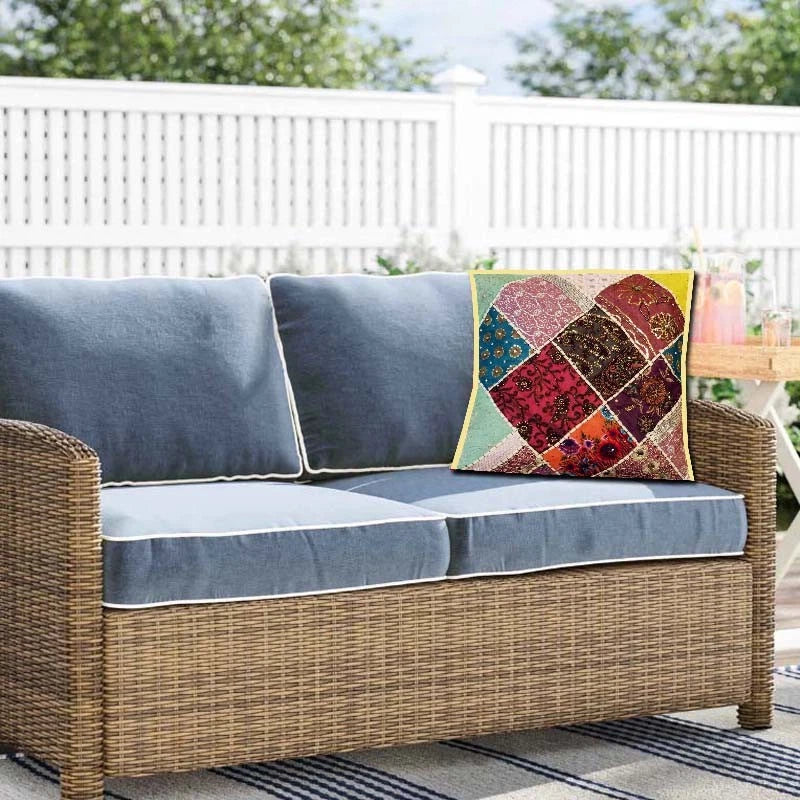 24" Patchwork Cotton Cushion Cover Decorative Throw Pillow Cover For Sofa/Bed
