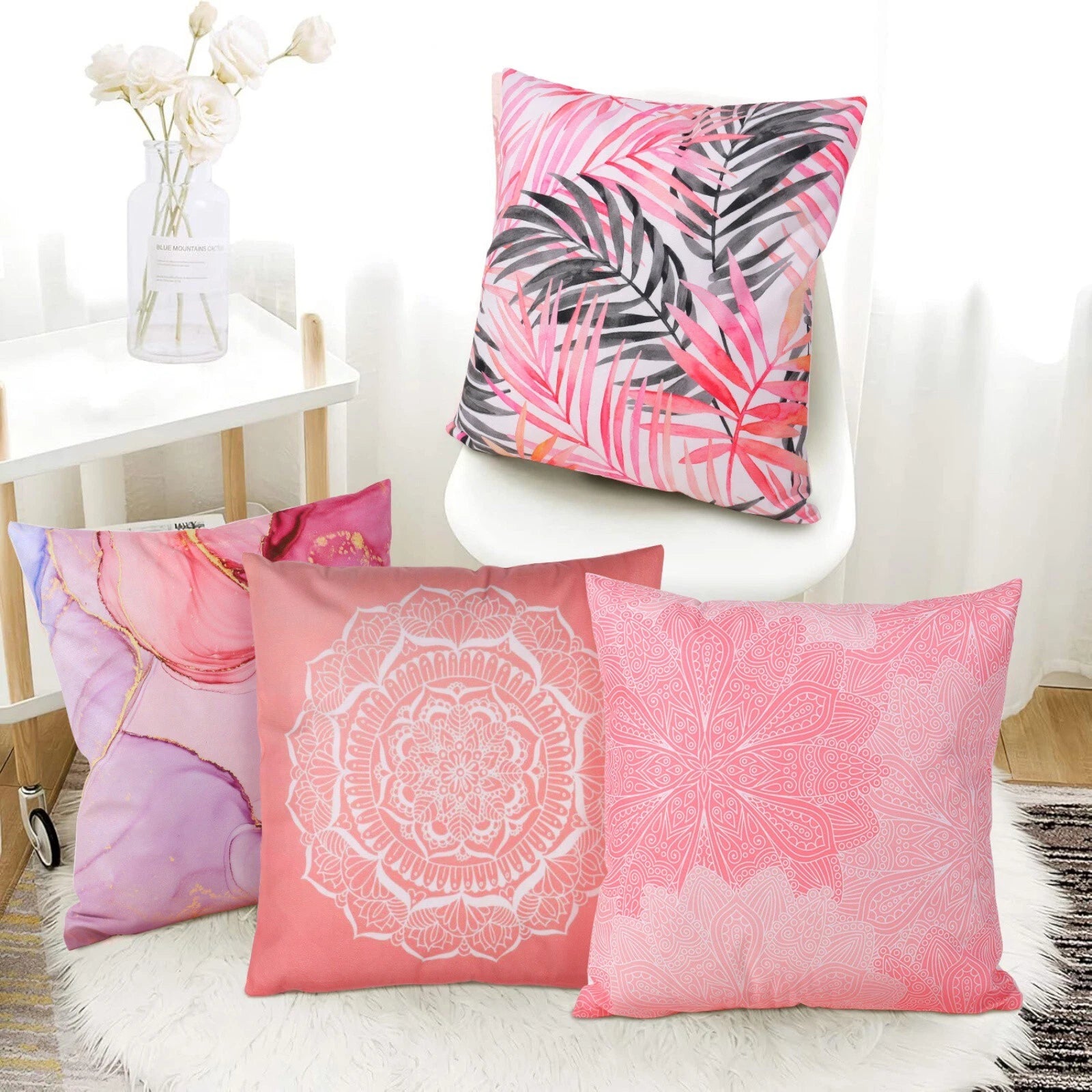 4pcs Throw Pillow Covers Country Farmhouse Pillowcases Cushion Covers For Sofa