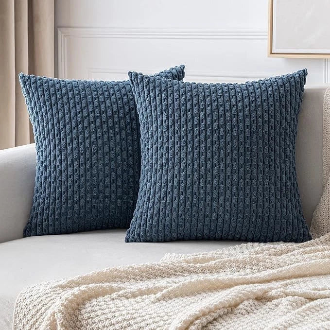 Corduroy Throw Pillowcase Set of 2 Soft Decorative Cushion Covers for Sofa Navy
