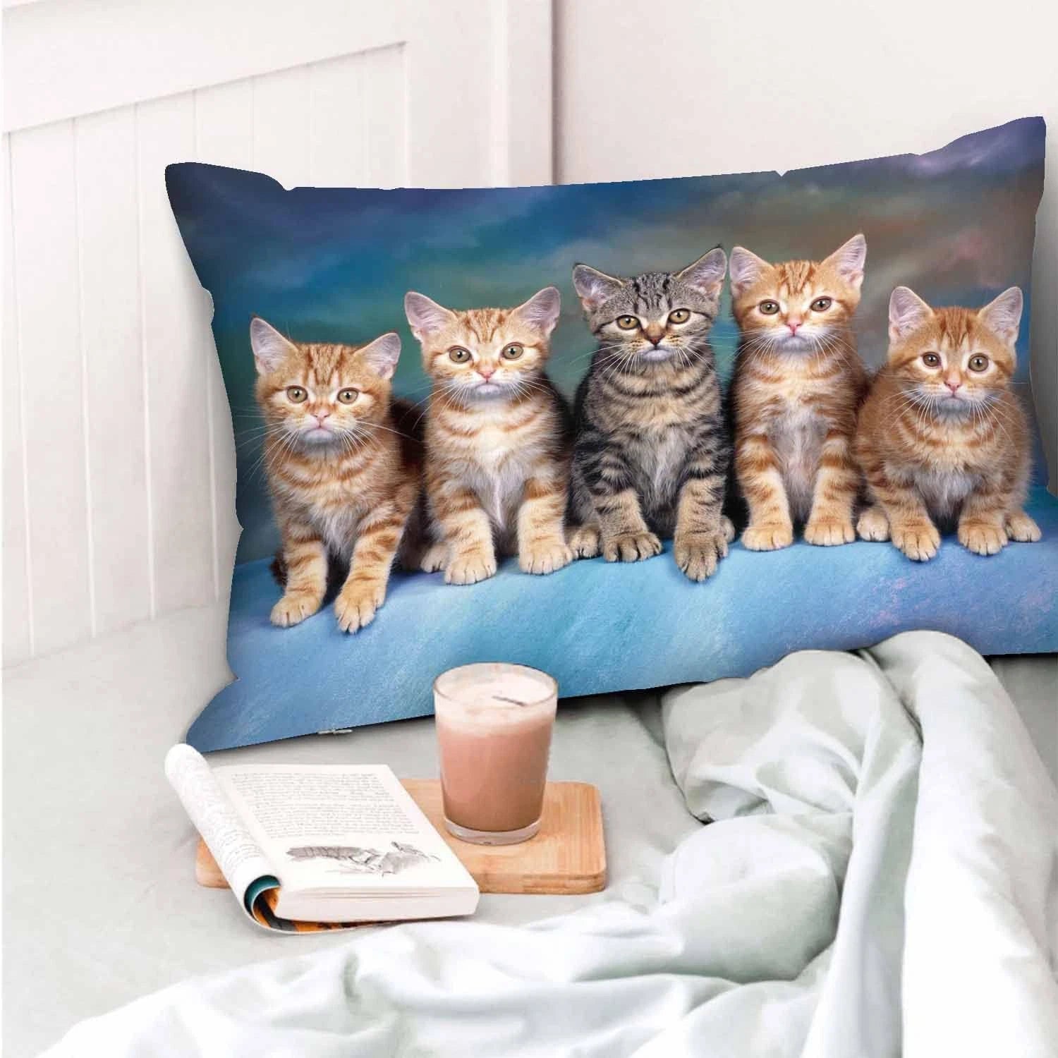 Cushion Cover Cute Kitten Cat,Pillow Case for Bed Couch Sofa Office Decor 20X30