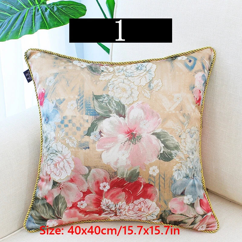 2X Chinese Satin Pillow Case Floral Cushion Covers Sofa Car Bed Home Decor Retro